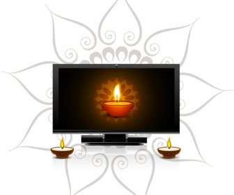 Happy Diwali Diya Für Led TV-Bildschirm Feier Hintergrund Vektor