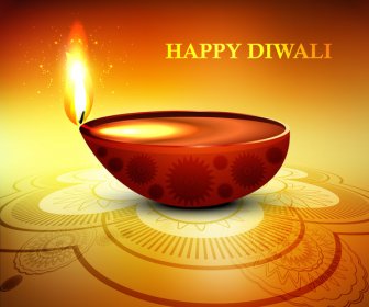 Happy Diwali Diya Greeting Card Shiny Colorful Background Vector