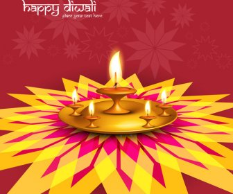 Happy Diwali Festival Garis Berwarna-warni Gelombang Perayaan Kartu Ilustrasi Vektor