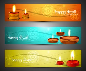 Happy Diwali Phong Cách Tươi Sáng đầy Màu Sắc Thiết Lập Tiêu đề Thiết Kế Vector