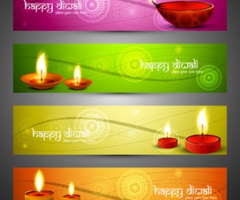 Happy Diwali Phong Cách Tươi Sáng đầy Màu Sắc Thiết Lập Tiêu đề Thiết Kế Vector