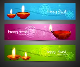 Happy Diwali Stilvolle Hellen Bunten Satz Von Header-Design-Vektor