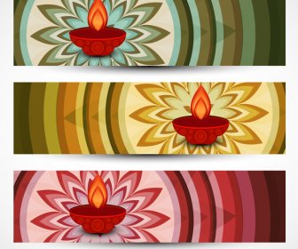 Joyeux Diwali Ensemble Coloré Brillant élégant Des En-têtes Design Vecteur