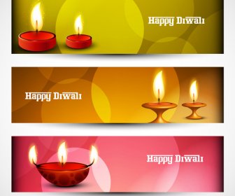 Feliz Diwali Con Estilo Brillante Colorido Conjunto De Vector De Cabeceras