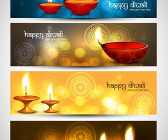 Happy Diwali Stylish Bright Colorful Set Of Headers Vector