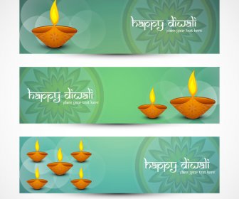 Joyeux Diwali Ensemble Coloré élégant De Conception D’en-têtes