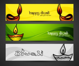 Feliz Diwali Elegante Colorido Conjunto De Cabeçalhos Vector Design