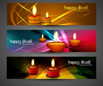 Diwali Feliz Elegante Conjunto Colorido De Diseño Del Vector Headers
