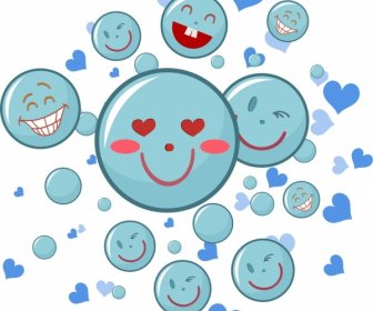 Happy Emoticon Hintergrund Lustige Gesichts Blaue Kreise