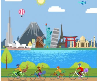 Happy Family Concept Design With Riding Through Sceneries