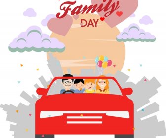 Happy Family Day Theme Human In Car Design