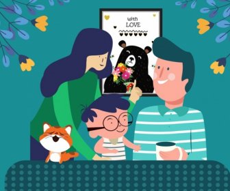 Icônes Des Garçon Heureux Familial Les Parents Dessin Cartoon Design