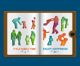 幸福的家庭剪影向量插圖的筆記本