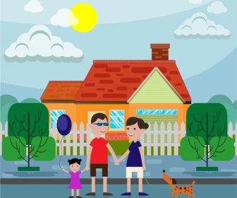 Happy Family Theme Design In Color Flat Style