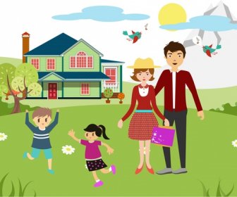 Glückliche Familie Thema Verspieltes Design Für Kinder Und Eltern