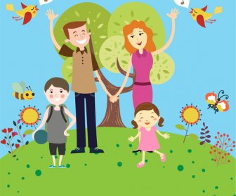 Happy Family Vector Illustration In Colorful Cartoon Style