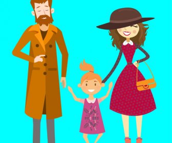 Happy Family Vector Illustration With Parents And Daughter