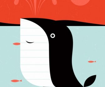 Happy Greeting Card Template Whale Icon Stylized Cartoon
