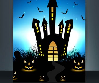 Happy Halloween Brosur Refleksi Latar Belakang Berwarna-warni Vektor Ilustrasi
