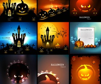Feliz Halloween Coleção Apresentação Projeto Colorido Brilhante Ilustração Em Vetor