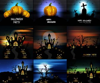 Happy Halloween Kollektion Präsentation Leuchtend Bunten Vektor Hintergrund