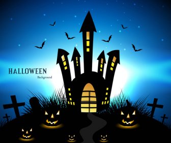 Happy Halloween Kartu Ucapan Cerah Biru Warna-warni Labu Pihak Vektor Ilustrasi