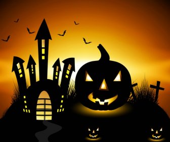 Feliz Cartão Brilhante Colorido Abóboras De Halloween Festa Vector