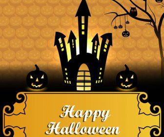 Happy Halloween Greeting Card Orange Colorful Pumpkins Party Background