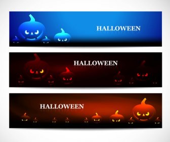 Happy Halloween Headers Set Colorful Vector Illustration
