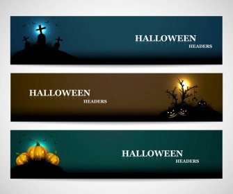 Cabeceras De Halloween Feliz Conjunto Ilustración De Vector Colorido Brillante Presentación