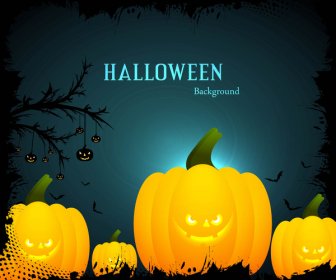 Felice Halloween Zucche Spaventose Giallo Luminoso Colorato Sfondo Vettoriale