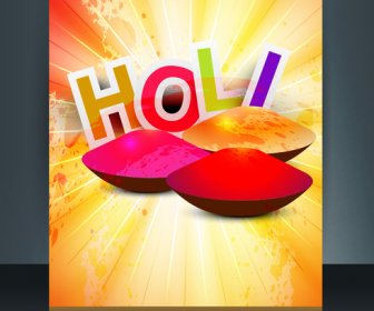 Happy Holi Brochure Template Reflection Colorful Card Festival Vector