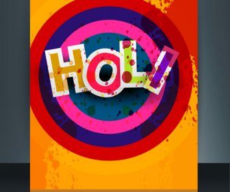 Happy Holi Brochure Template Reflection Colorful Card Festival Vector