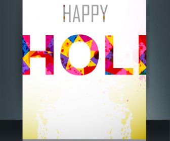 행복 한 Holi 브로슈어 서식 파일 반사 다채로운 카드 축제 벡터