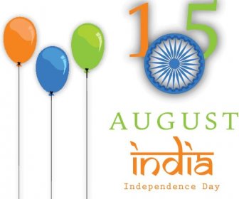 Feliz Dia Da Independência Indiana Tri Balões De Cor Com Vetor De Tipografia