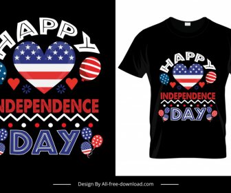 Feliz Dia Independência Tshirt Modelo Coração Balão Texto Usa Bandeira Elementos Decoração