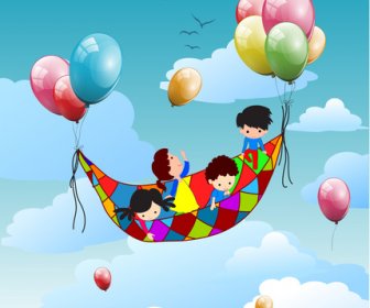 Criança Feliz Voar Com Balão