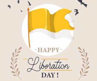 Happy Liberation Day Poster Template Flying Birds Leaves Flag Sketch