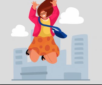 Happy Life Background Dynamic Jumping Girl Sketch