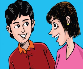 Happy Loving Young Couple Cartoon