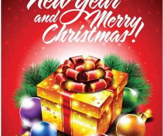 Happy New Year And Merry Christmas Poster Design Vector