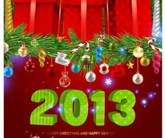 Happy New Year And Merry Christmas Red Poster Design Vector