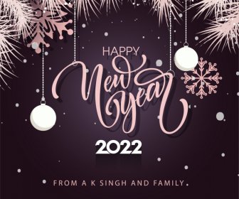 Selamat Tahun Baru 2022 Dari Template Spanduk K Singh Dan Keluarga Dekorasi Elemen Natal Klasik Yang Elegan