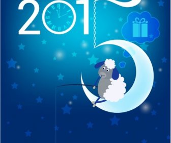 Happy New Year 2015  Original Christmas Card  Sheep Fishing