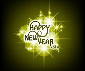 Happy New Year Text Shiny Stars Colorful Background Vector