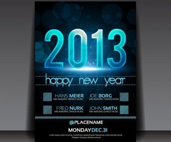 Happy New Year13 Azul Noche Poster Template Vector