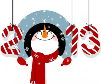 Happy New Year13 Snowman Greeting Card Vector