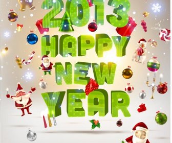 Happy New Year13 3d Letters Christmas Greeting Card Vector