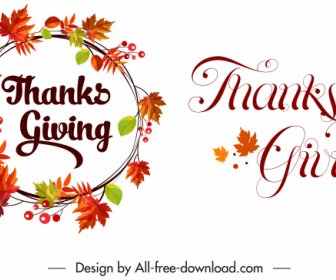 Happy Thanksgiving Decorative Elements Flora Wreath Calligraphic Sketch