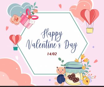 Happy Valentine Day Kartenhintergrundvorlage Niedliche Liebeselemente Dekor